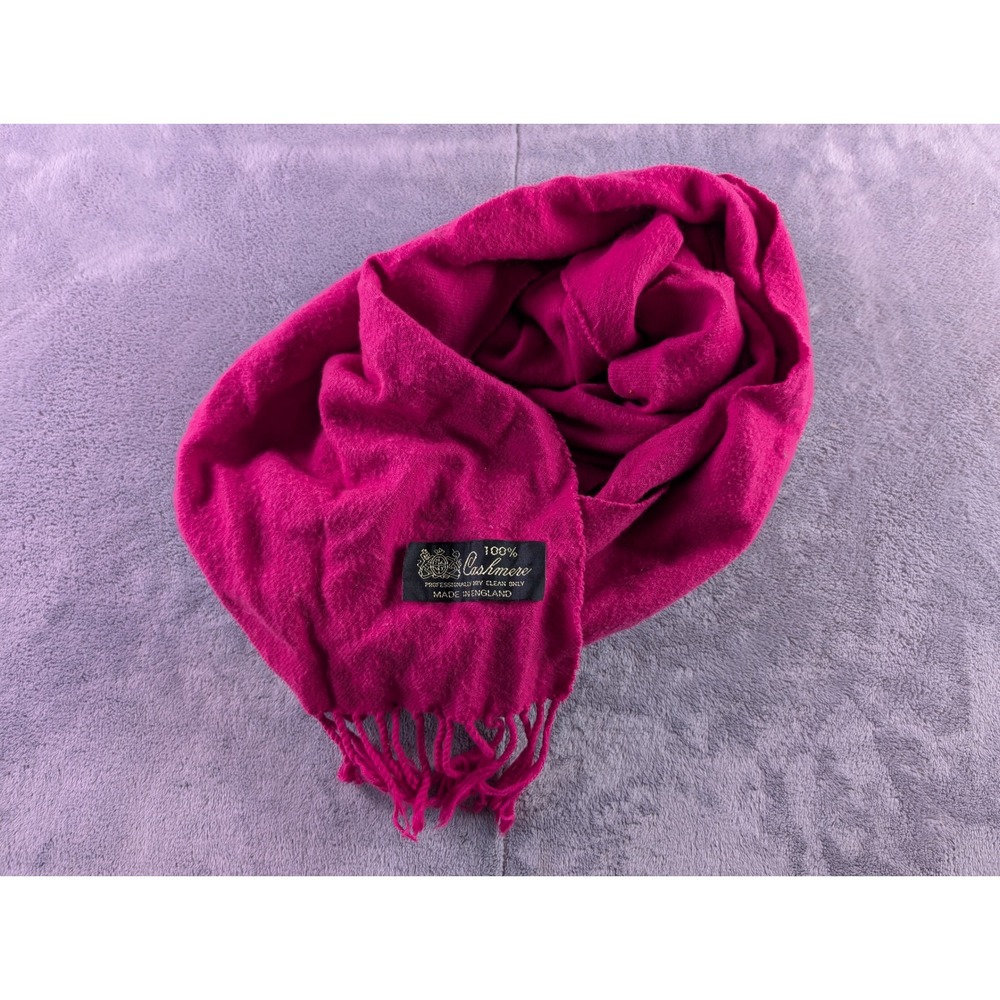 100% Cashmere Scarf Pink Made in England Fringed Trim Solid Soft Winter Wrap